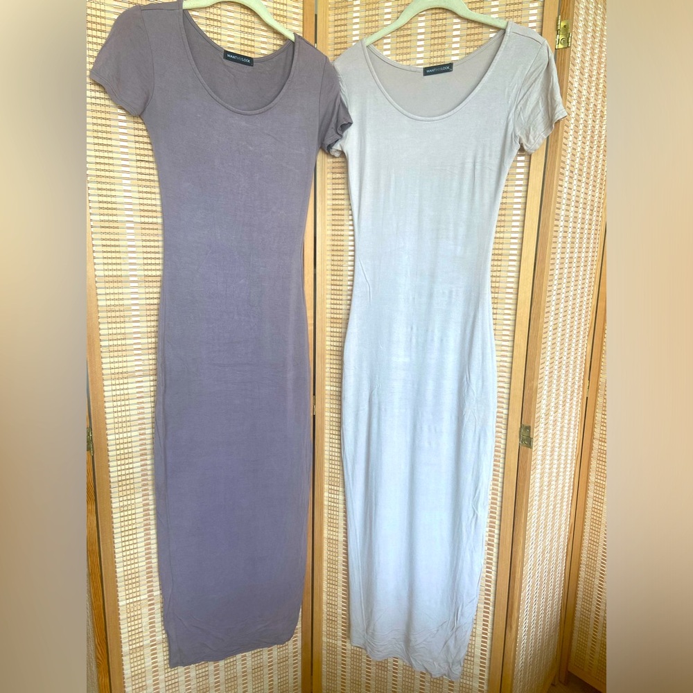 WantMyLook Hourglass 2 cotton dresses skin tight taupe brown milk coffee round S